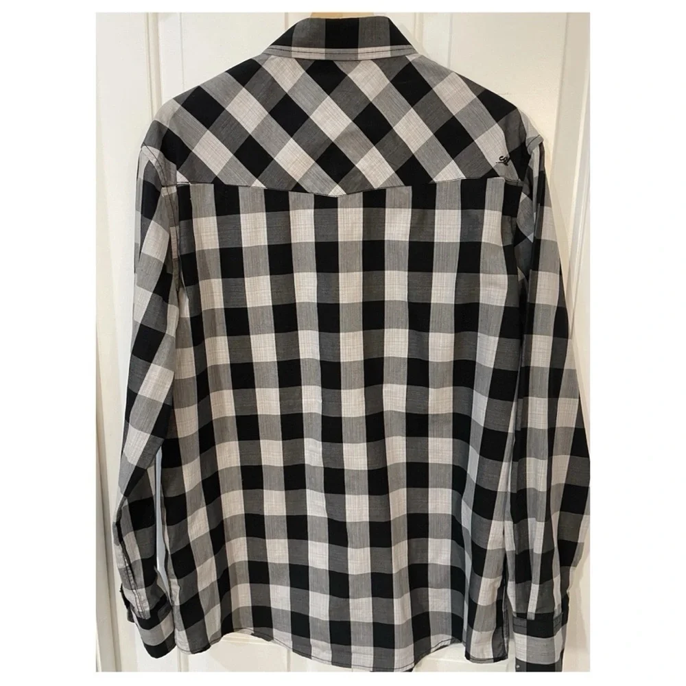 Coastal Pearl Snap Shirt Mens Large Black Gray Plaid Western Cowboy Rodeo - Picture 2 of 5